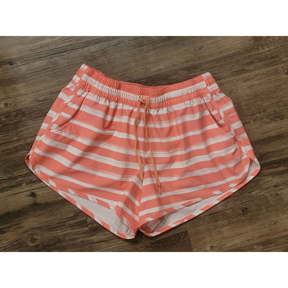 Columbia PFG Coral White Striped Shorts Womens Small Elastic Waist